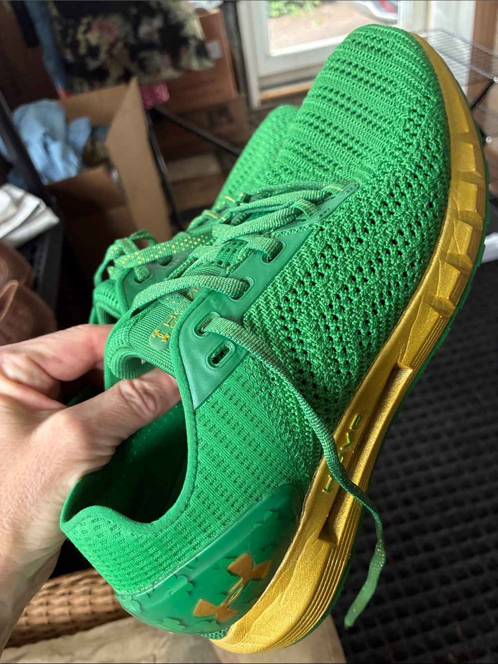 Under Armour womens Green Knit Sneakers with Gold Sole